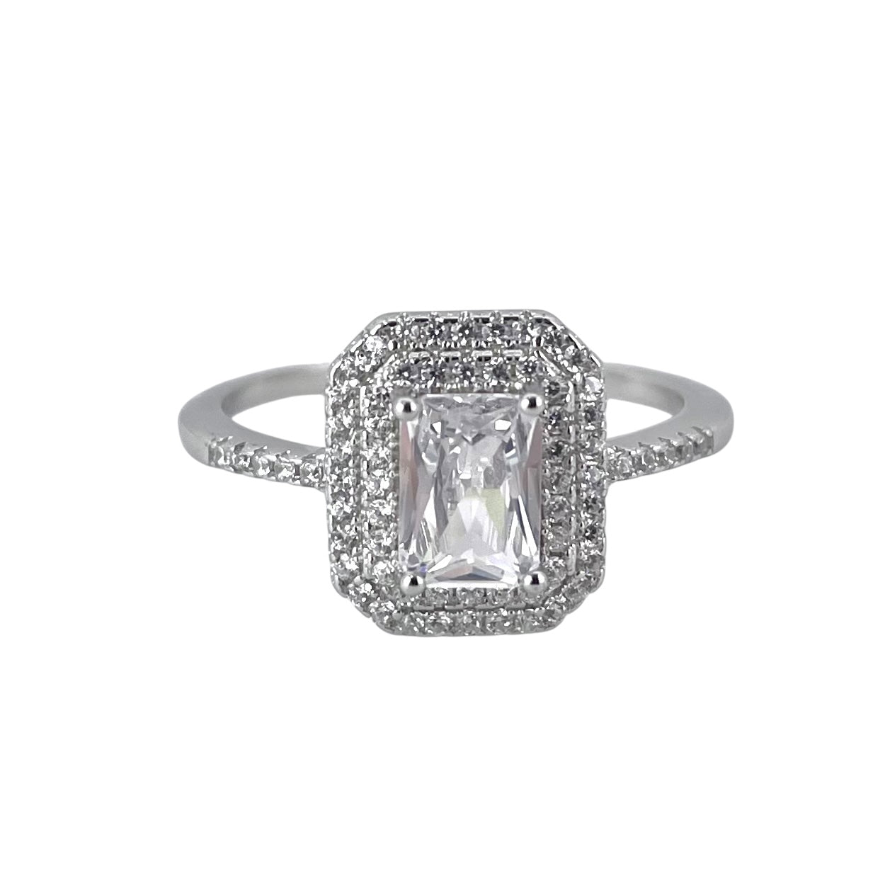 CZ Round Stacked Border Ring Sterling Silver
