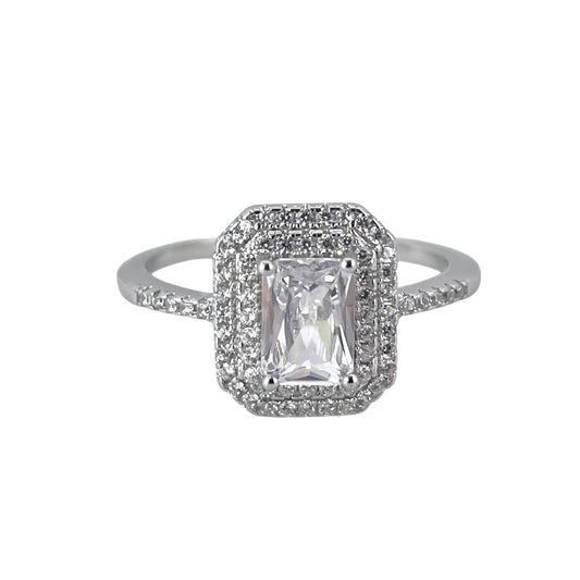 CZ Round Stacked Border Ring Sterling Silver