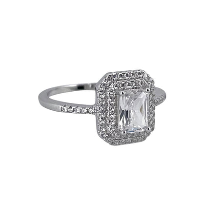 CZ Round Stacked Border Ring Sterling Silver