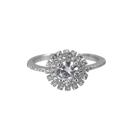 CZ Round Stone Ring Sterling Silver