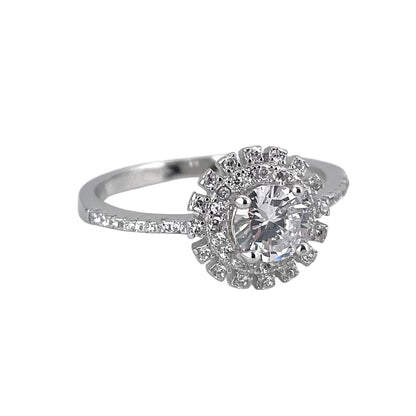 CZ Round Stone Ring Sterling Silver