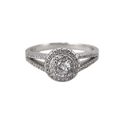 CZ Round Stacked Border Ring Sterling Silver