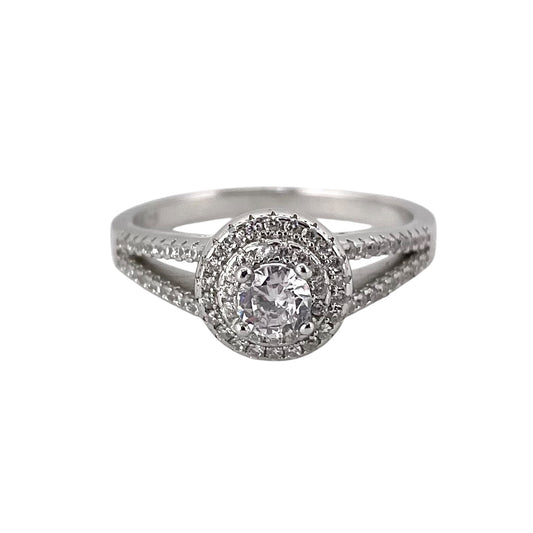 CZ Round Stacked Border Ring Sterling Silver
