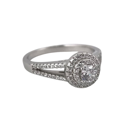 CZ Round Stacked Border Ring Sterling Silver