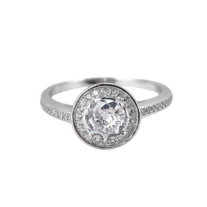 CZ Round Stone Border Ring Sterling Silver