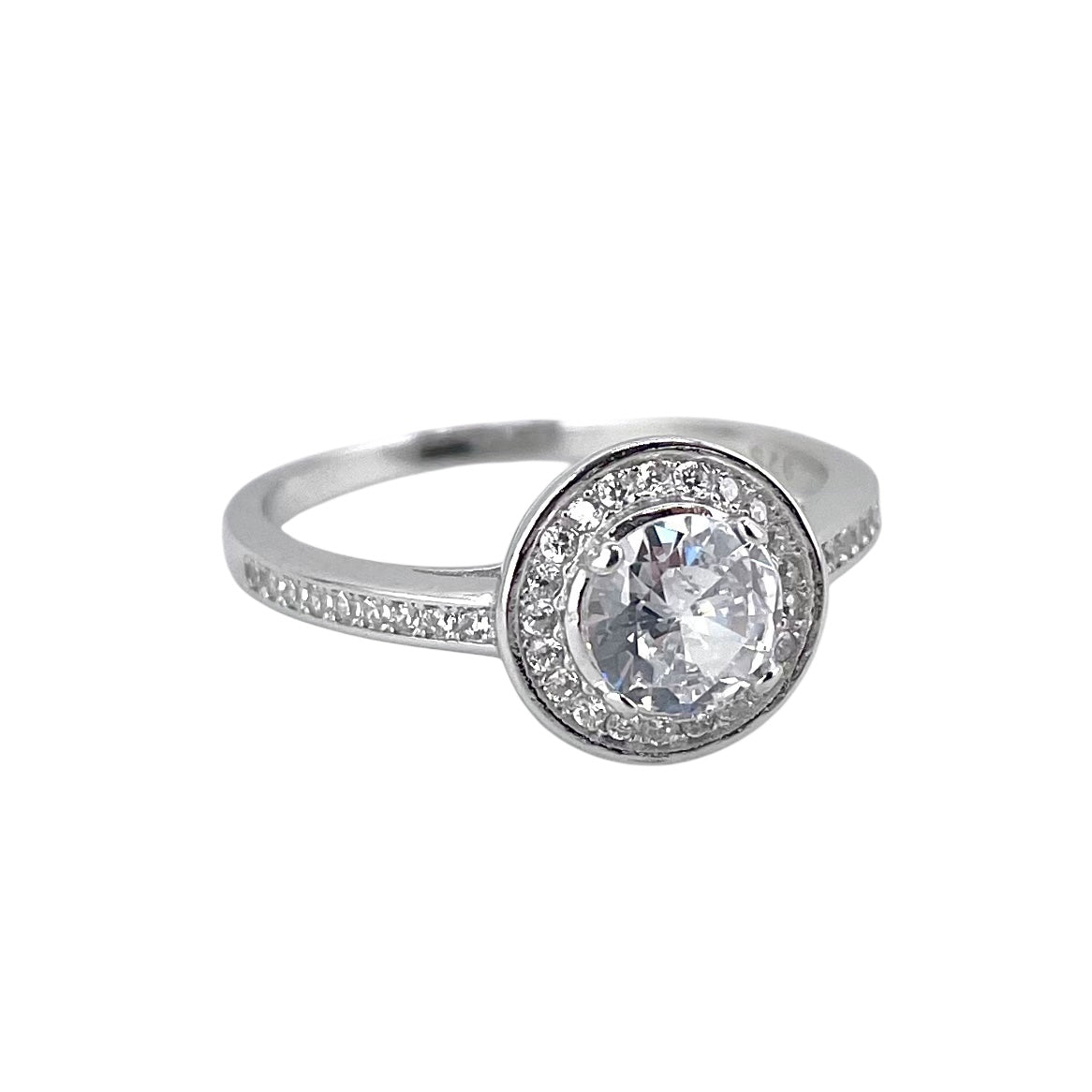 CZ Round Stone Border Ring Sterling Silver