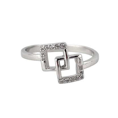 CZ Square Link Ring Sterling Silver
