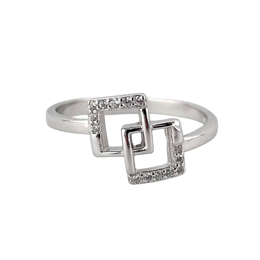 CZ Square Link Ring Sterling Silver