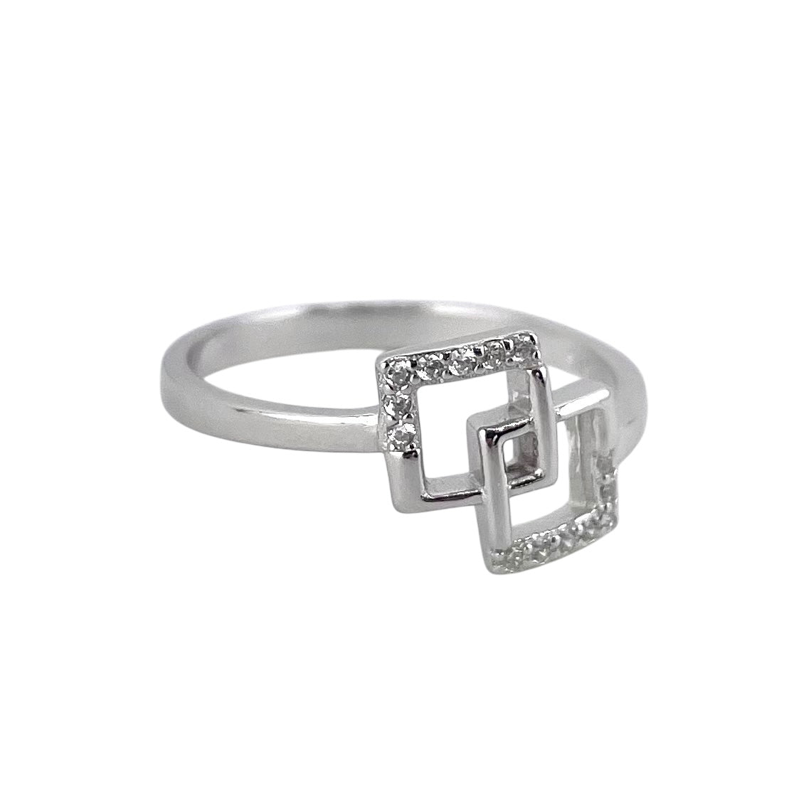 CZ Square Link Ring Sterling Silver