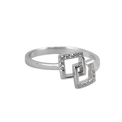CZ Square Link Ring Sterling Silver