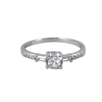 CZ Round Stone Ring Sterling Silver