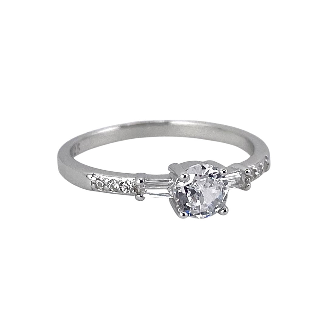 CZ Round Stone Ring Sterling Silver