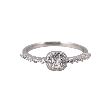 CZ Square & Round Stone Ring Sterling Silver