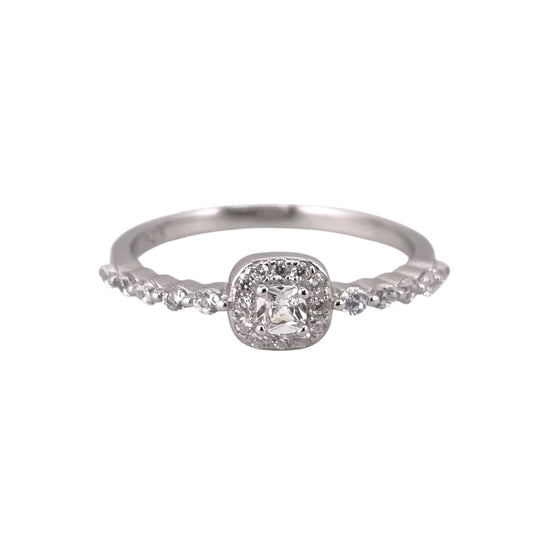 CZ Square & Round Stone Ring Sterling Silver
