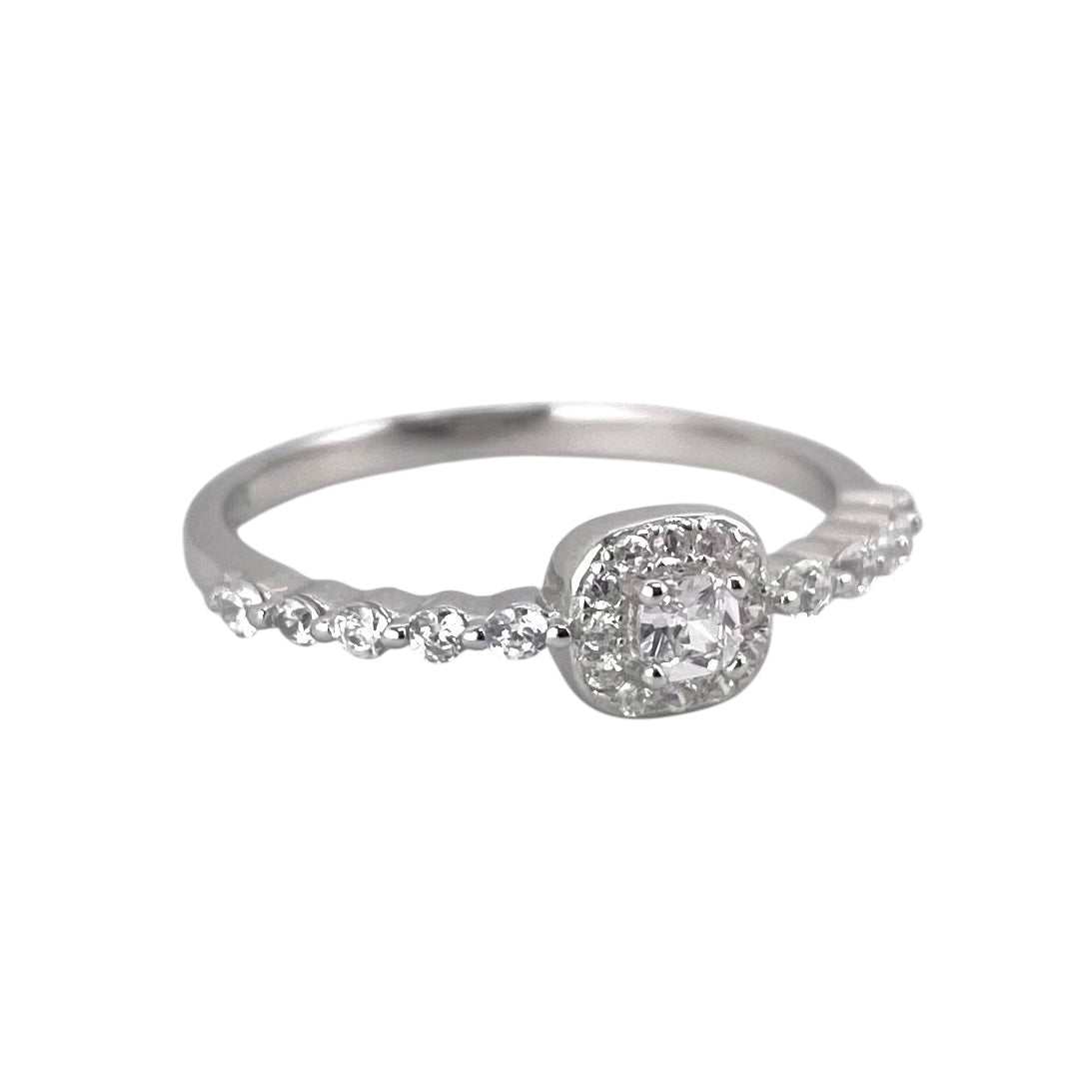 CZ Square & Round Stone Ring Sterling Silver