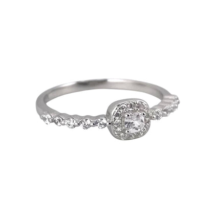 CZ Square & Round Stone Ring Sterling Silver