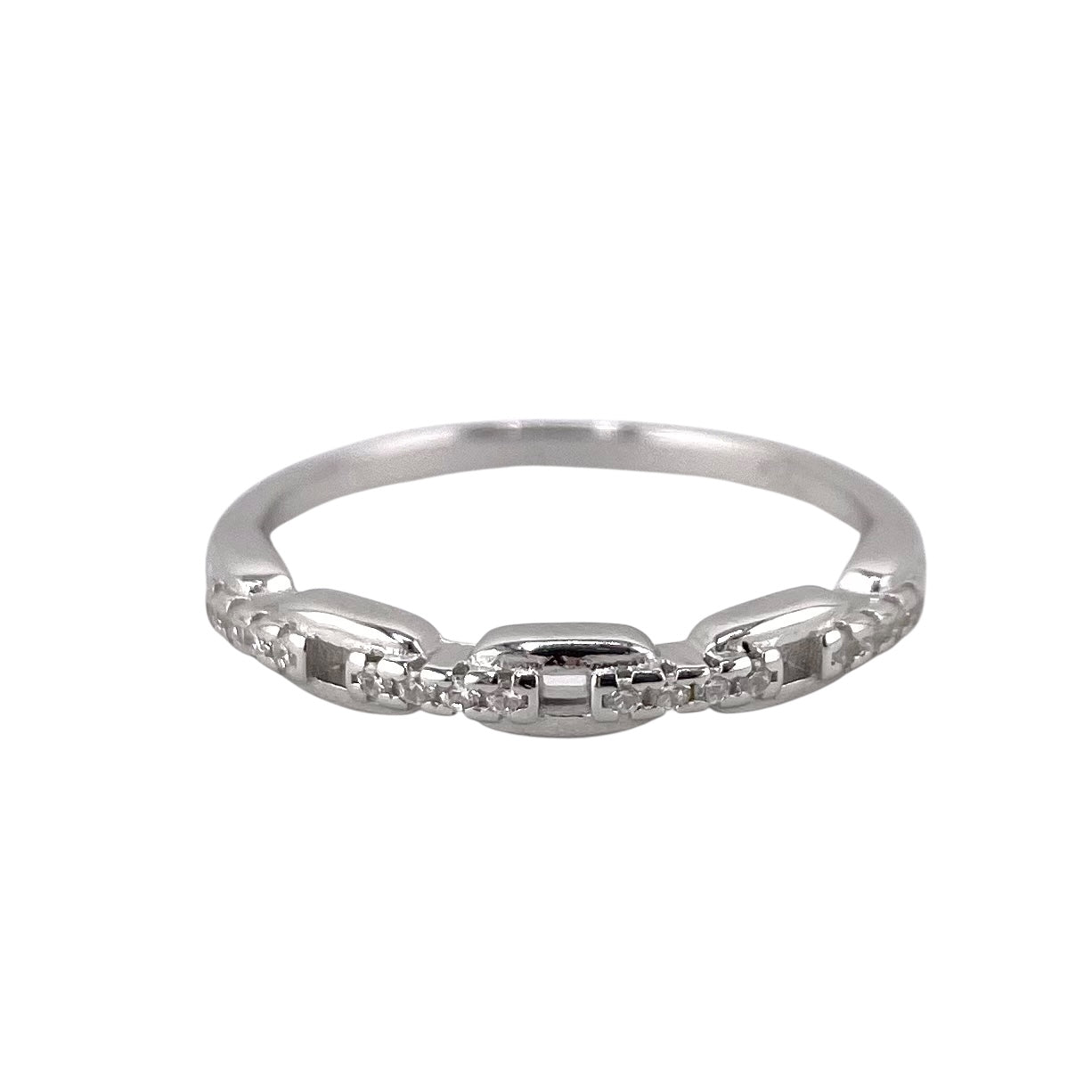 CZ Stone Link Ring Sterling Silver