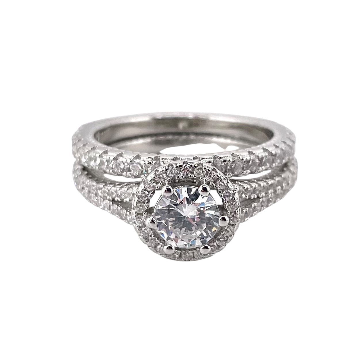 CZ Stone Bridal Set Band Ring Sterling Silver
