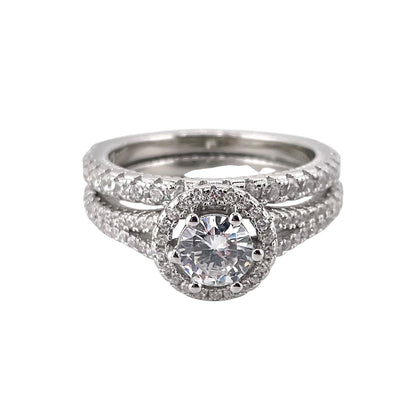 CZ Stone Bridal Set Band Ring Sterling Silver