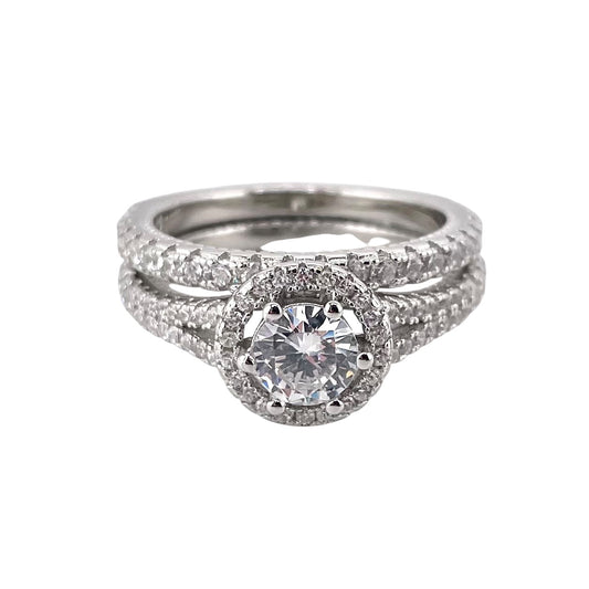 CZ Stone Bridal Set Band Ring Sterling Silver