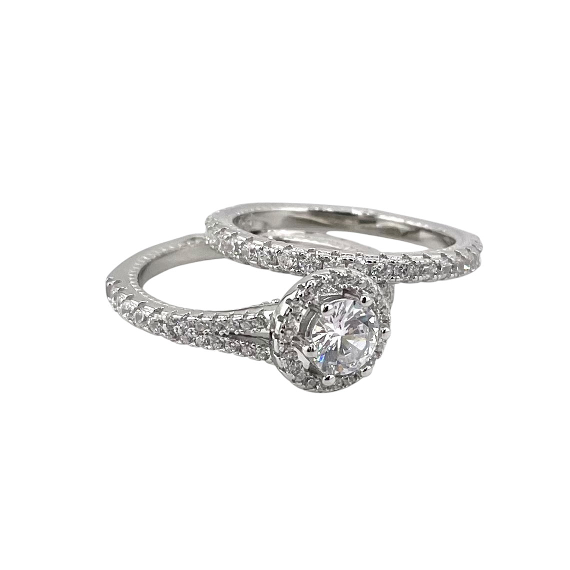 CZ Stone Bridal Set Band Ring Sterling Silver