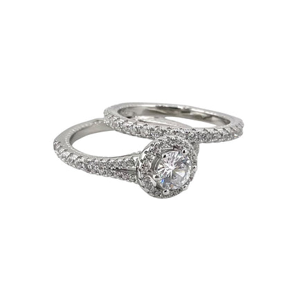 CZ Stone Bridal Set Band Ring Sterling Silver