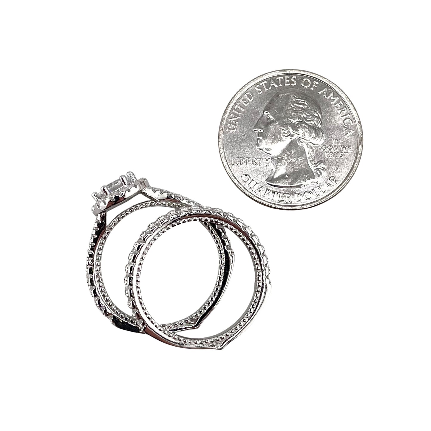 CZ Stone Bridal Set Band Ring Sterling Silver