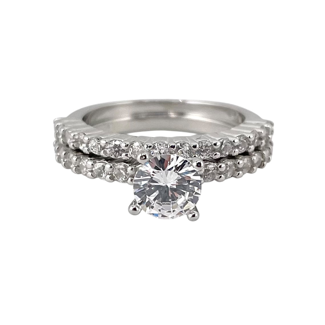 CZ Stone Bridal Set Band Ring Sterling Silver
