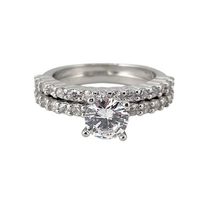 CZ Stone Bridal Set Band Ring Sterling Silver