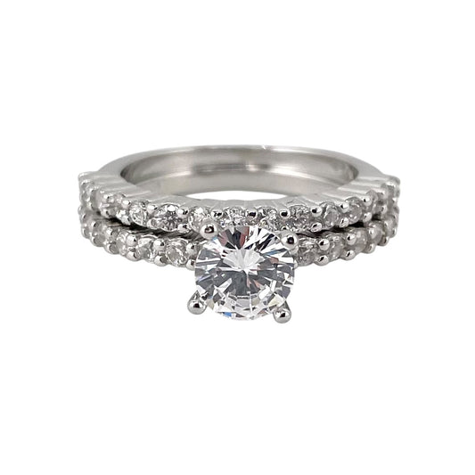 CZ Stone Bridal Set Band Ring Sterling Silver