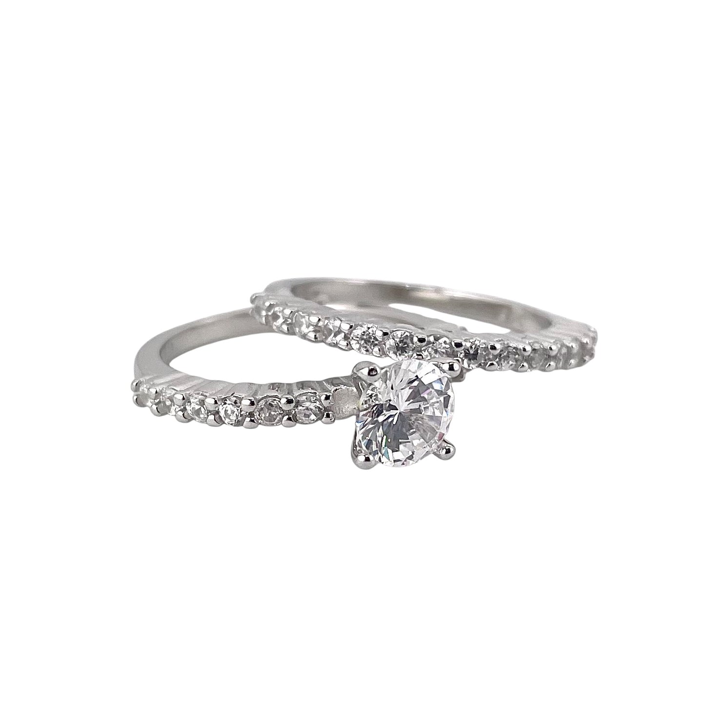 CZ Stone Bridal Set Band Ring Sterling Silver