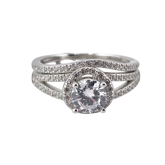 CZ Stone Bridal Set Band Ring Sterling Silver