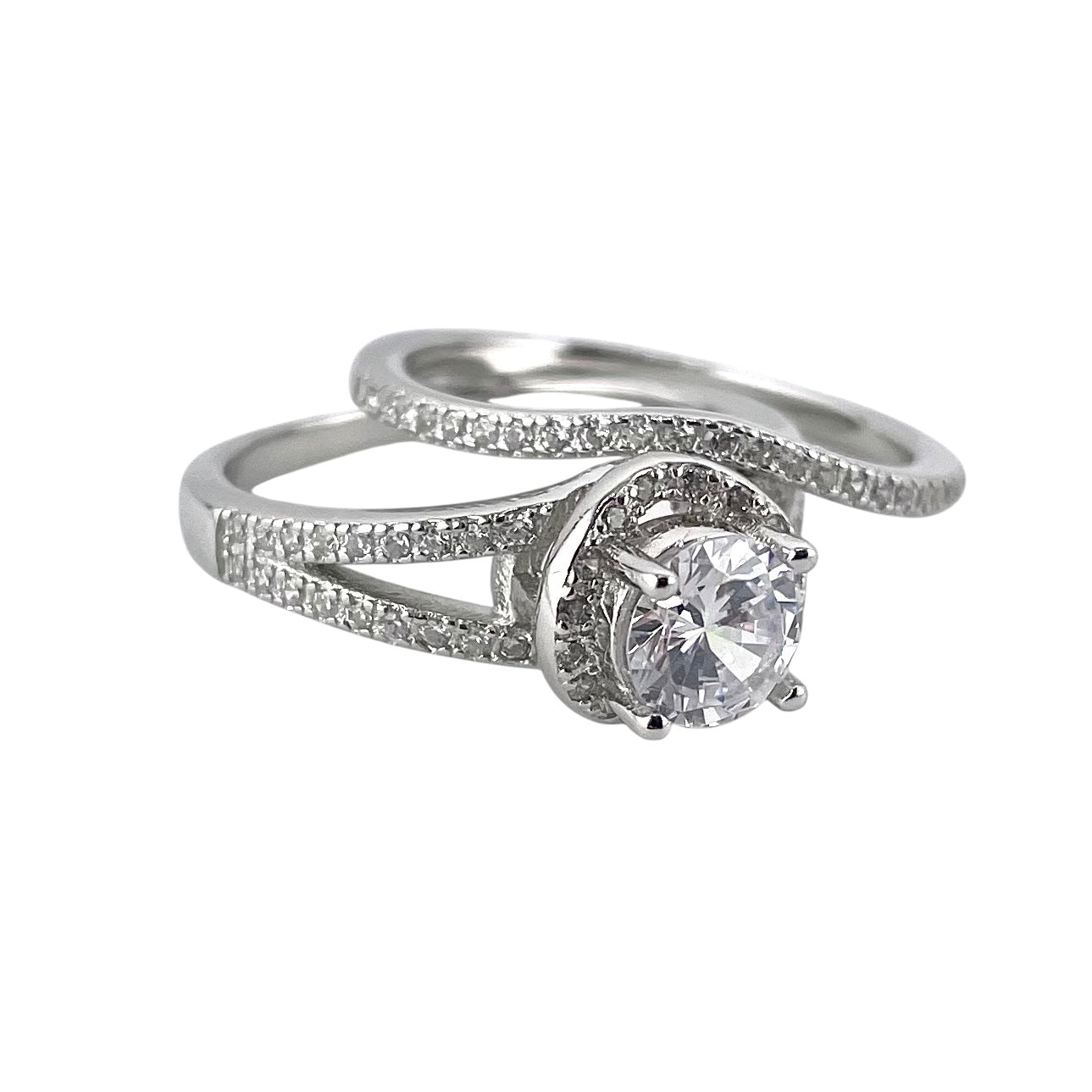 CZ Stone Bridal Set Band Ring Sterling Silver