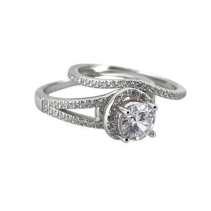 CZ Stone Bridal Set Band Ring Sterling Silver