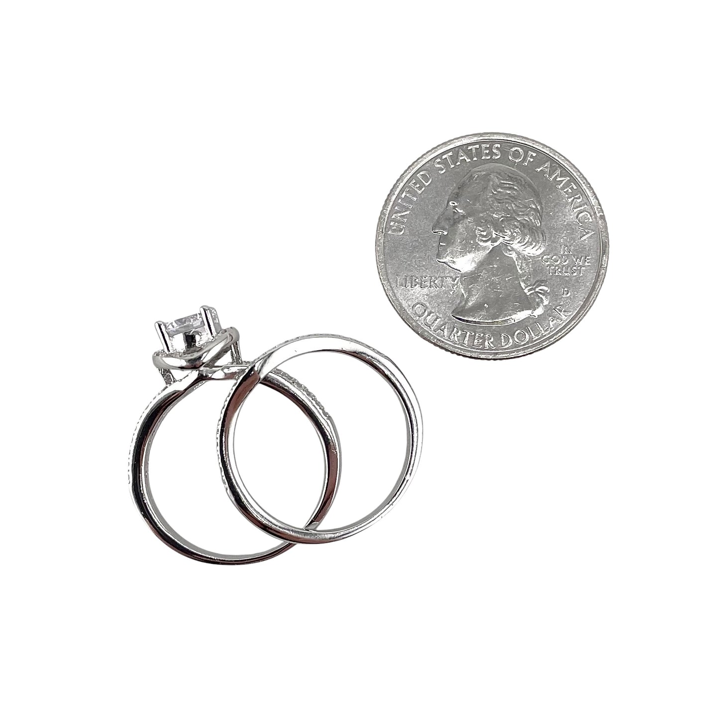 CZ Stone Bridal Set Band Ring Sterling Silver