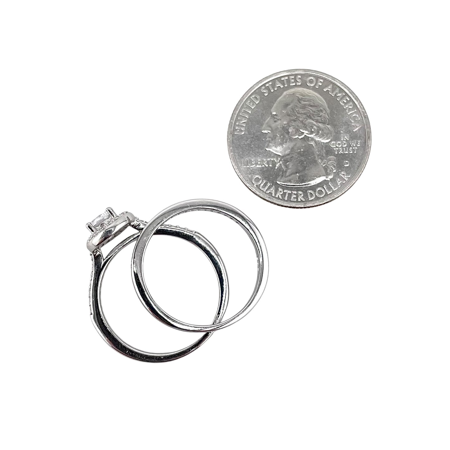 CZ Stone Round Halo Bridal Set Band Ring Sterling Silver