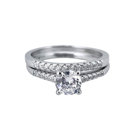 CZ Stone Round Bridal Set Band Ring Sterling Silver