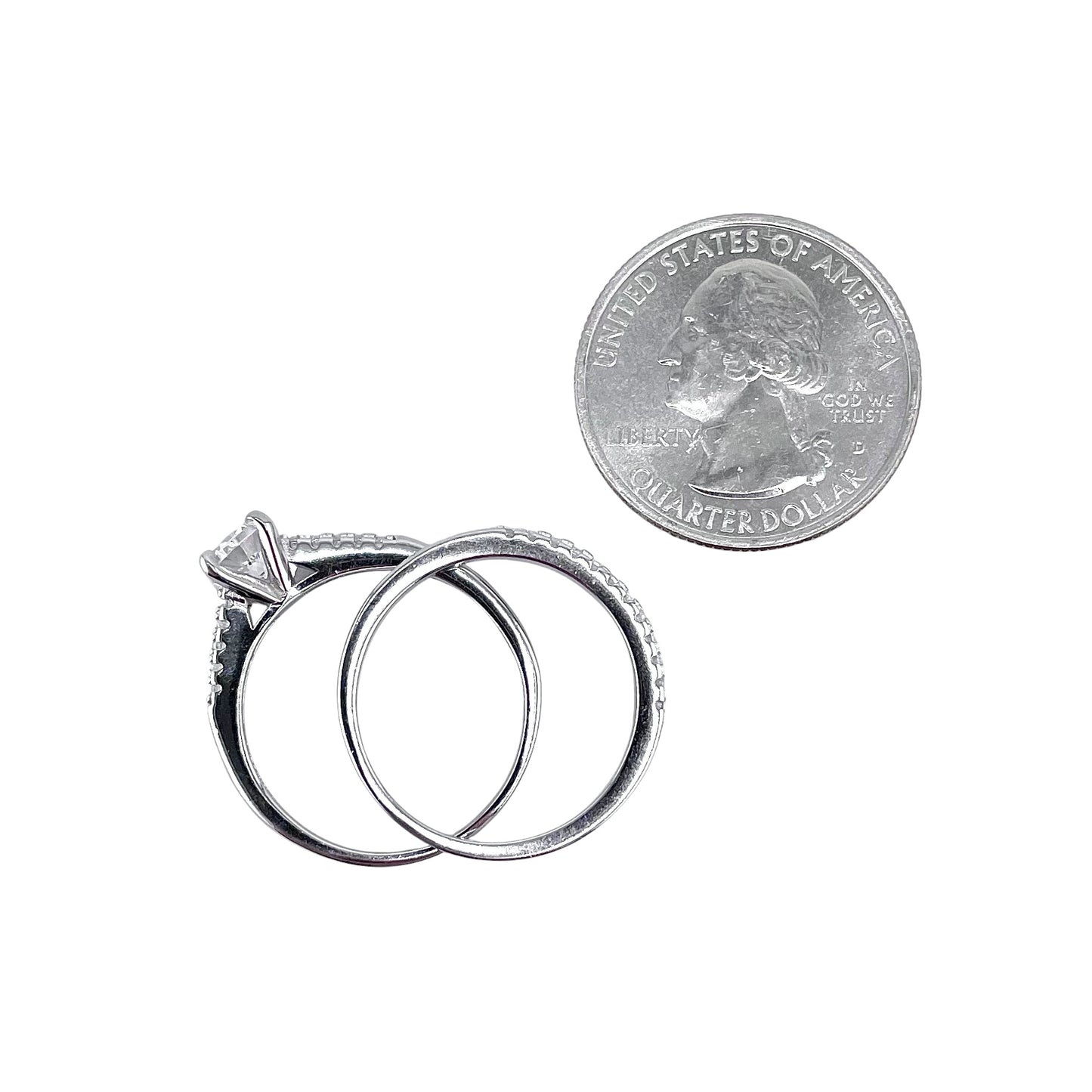 CZ Stone Round Bridal Set Band Ring Sterling Silver