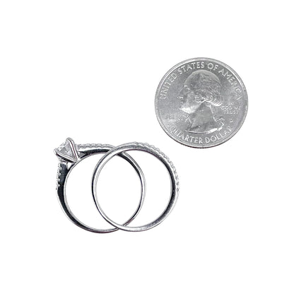 CZ Stone Round Bridal Set Band Ring Sterling Silver