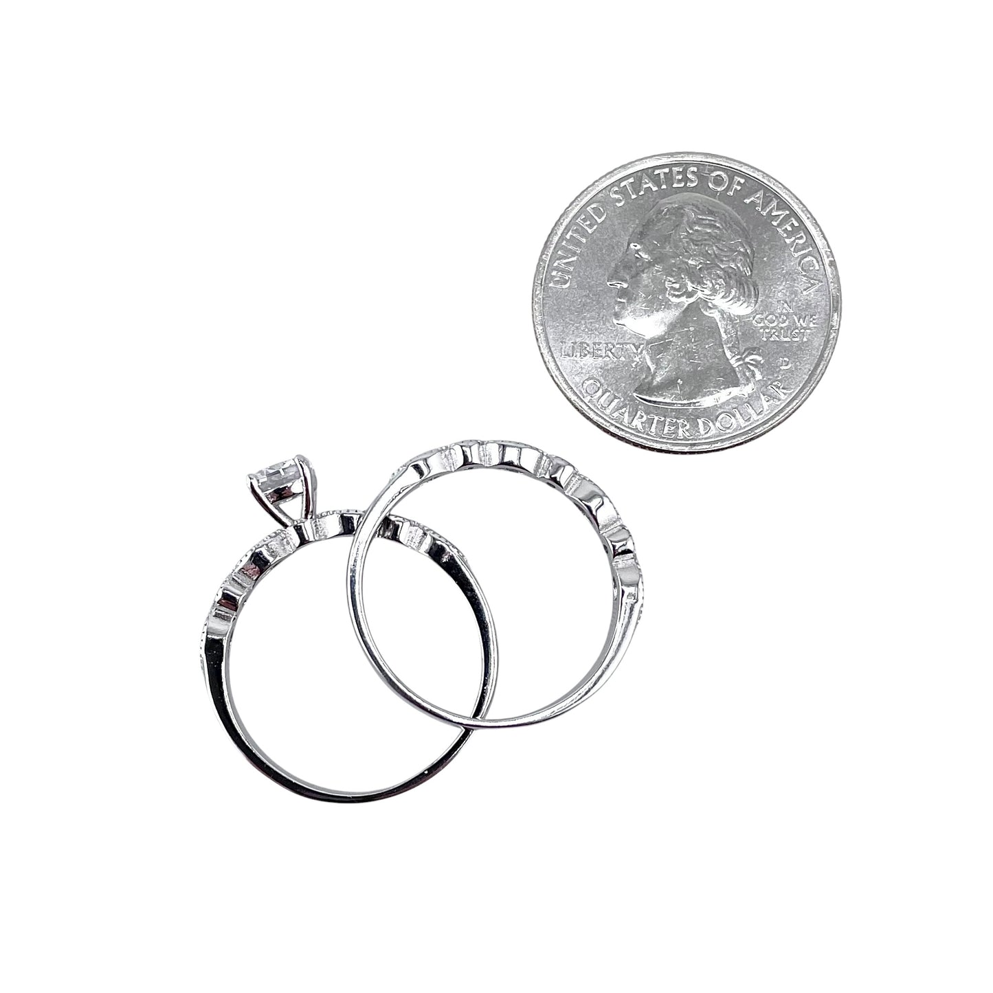 CZ Stone Round Bridal Set Band Ring Sterling Silver