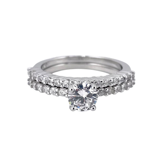 CZ Stone Round Bridal Set Band Ring Sterling Silver