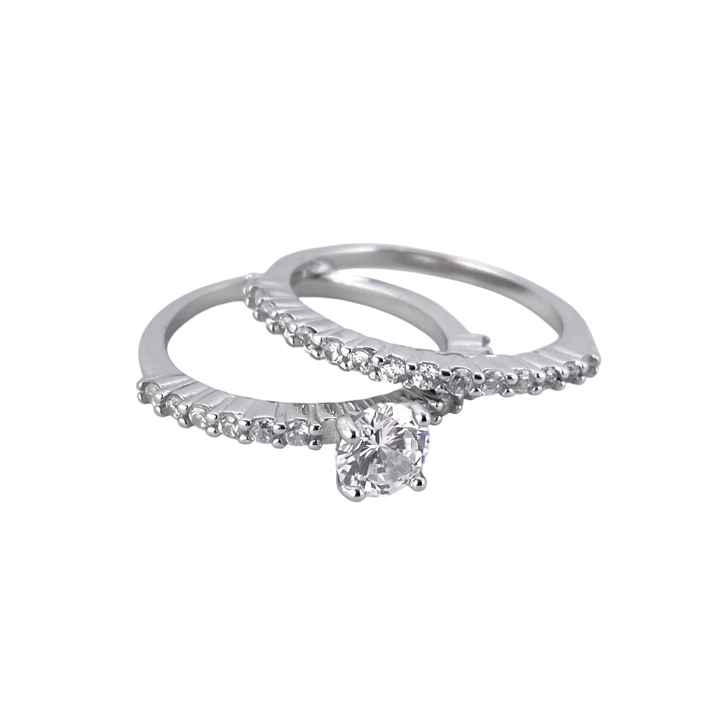 CZ Stone Round Bridal Set Band Ring Sterling Silver