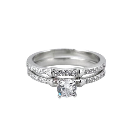 CZ Stone Round Bridal Set Band Ring Sterling Silver