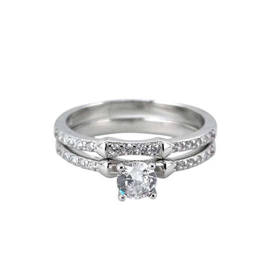 CZ Stone Round Bridal Set Band Ring Sterling Silver