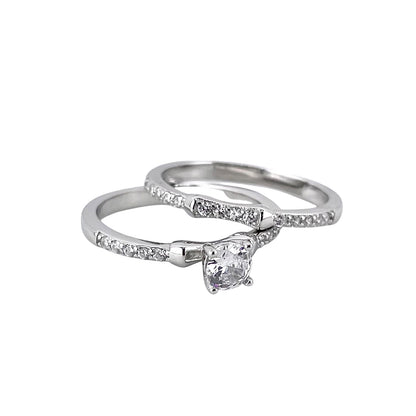 CZ Stone Round Bridal Set Band Ring Sterling Silver