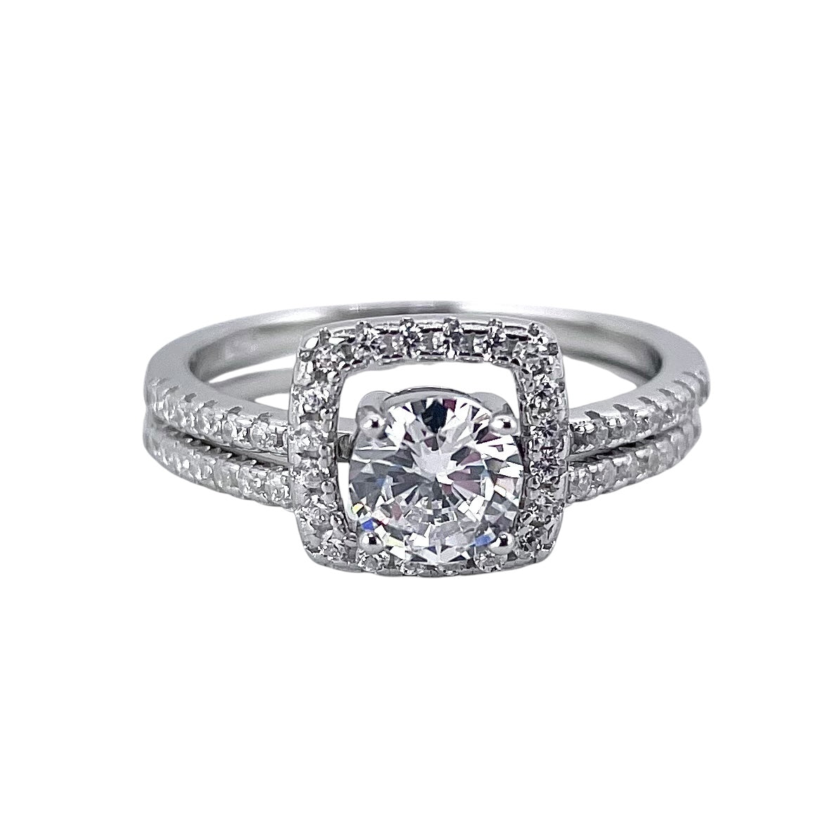 CZ Stone Round Layered Bridal Set Band Ring Sterling Silver