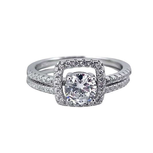 CZ Stone Round Layered Bridal Set Band Ring Sterling Silver