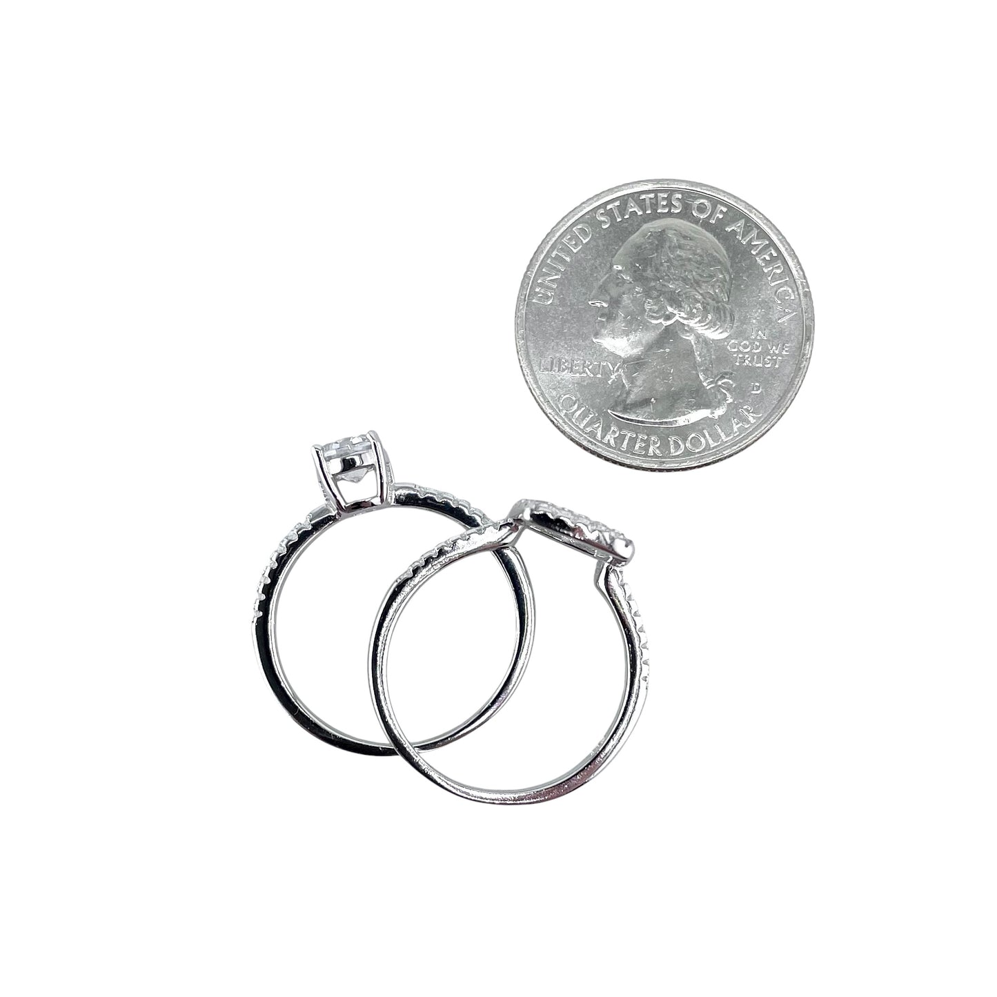 CZ Stone Round Layered Bridal Set Band Ring Sterling Silver