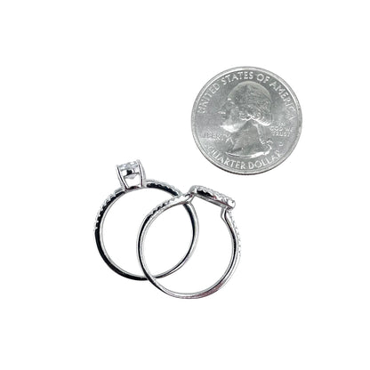 CZ Stone Round Layered Bridal Set Band Ring Sterling Silver