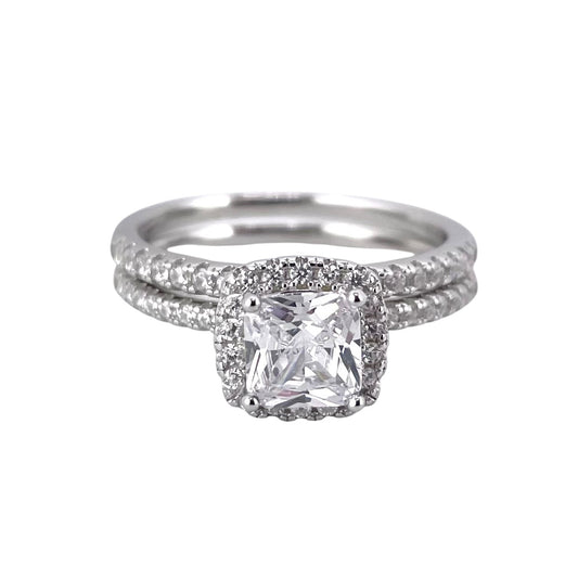 CZ Stone Princess Cut Bridal Set Band Ring Sterling Silver